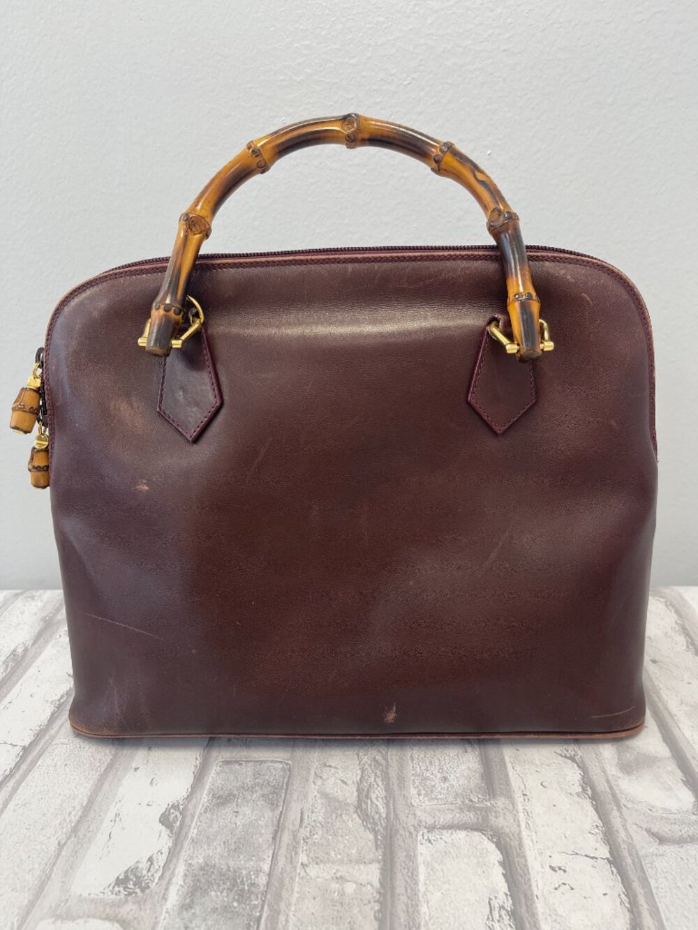 Gucci Vintage Bamboo Top Handle Shoulder Bag in Burgundy Leather - Preowned - Picture 2 of 14